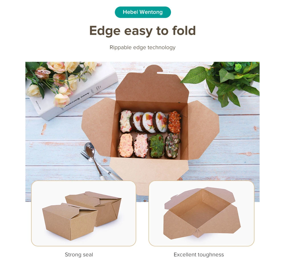 Biodegradable Take Away Folding Lunch Box Disposable Eco Friendly Portable Paper Food Box